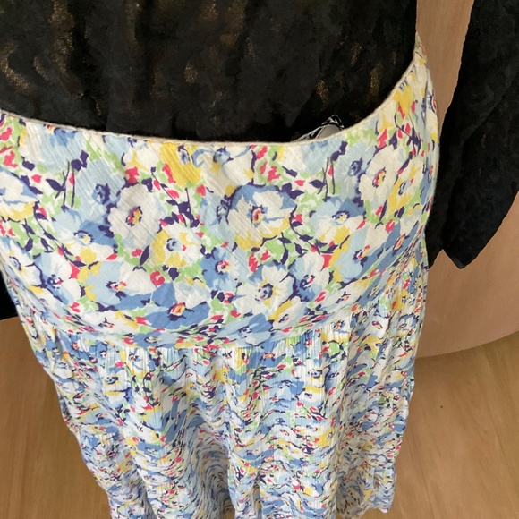 NWT Chaps Tiered prairie maxi Skirt Floral boho cotton summer cottagecore blue L - Picture 9 of 14